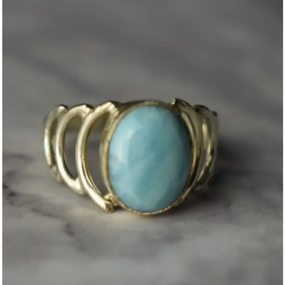 925 Sterling Silver Larimar Ring Size 7